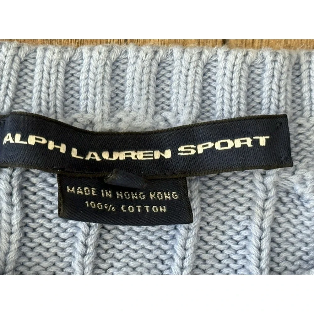 VTG Polo Ralph Lauren Sport Cable Knit Crew Neck Sweater XL/160 Blue Orange Pony - Picture 3 of 10